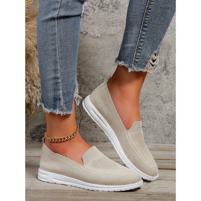 Plus Size Flat Heel Solid Color Flyknit Casual Women's Shoes