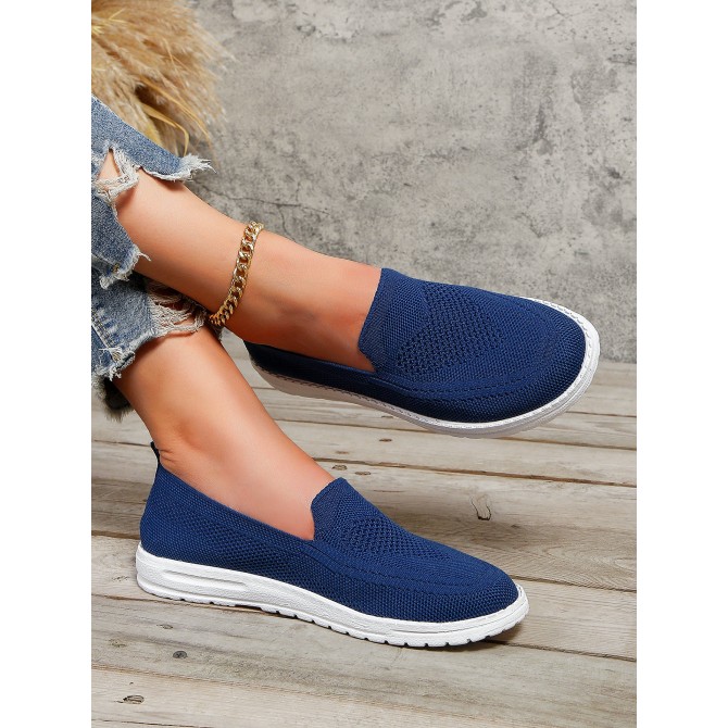 Plus Size Flat Heel Solid Color Flyknit Casual Women's Shoes