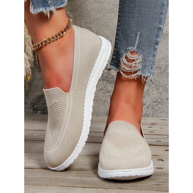 Plus Size Flat Heel Solid Color Flyknit Casual Women's Shoes