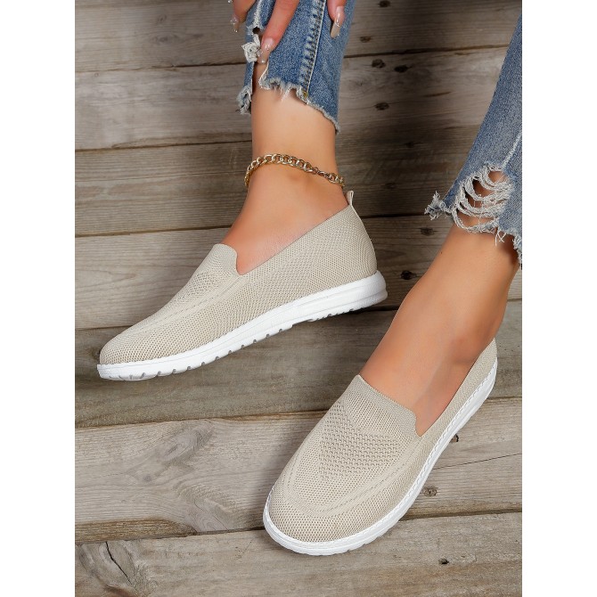 Plus Size Flat Heel Solid Color Flyknit Casual Women's Shoes