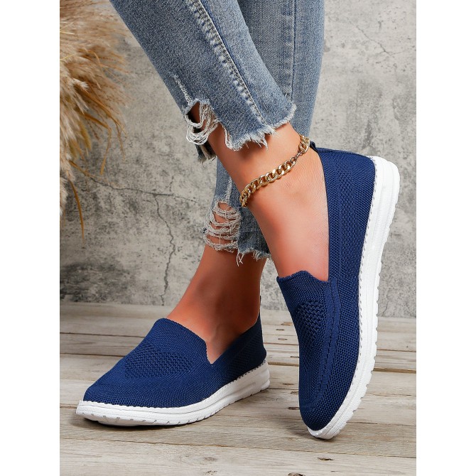 Plus Size Flat Heel Solid Color Flyknit Casual Women's Shoes
