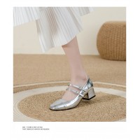 Square Toe Chunky Heel Buckle Mid-heel High Heel Women's Shoes