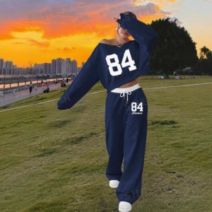 European And American Loose Casual Print Trousers Sweater Suit