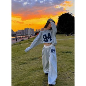 European And American Loose Casual Print Trousers Sweater Suit