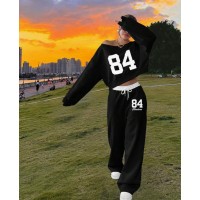 European And American Loose Casual Print Trousers Sweater Suit