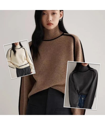 Autumn And Winter Half Turtleneck Three-dimensional Casual Loose Pullover Knitted Sweater Fashion Knit Top Outerwear