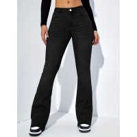 Women's Slim-fit Jeans Pants With Flared Design Fashion Casual High Waist Stretch Trousers