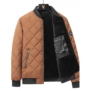 Fashion Rhombic-sewing Design Cotton Coat Winter Warm Thickened Baseball Jacket Casual Solid Color Outwear Clothing For Men