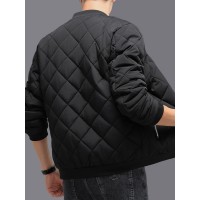Fashion Rhombic-sewing Design Cotton Coat Winter Warm Thickened Baseball Jacket Casual Solid Color Outwear Clothing For Men