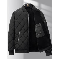 Fashion Rhombic-sewing Design Cotton Coat Winter Warm Thickened Baseball Jacket Casual Solid Color Outwear Clothing For Men