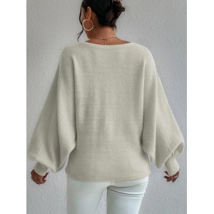 New Lantern-sleeved Pullover Sweater Fashion Line Printed Loose Tops Women's Clothing