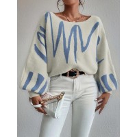 New Lantern-sleeved Pullover Sweater Fashion Line Printed Loose Tops Women's Clothing