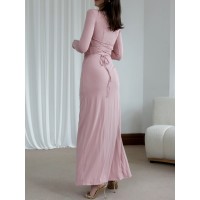 Slim-fitting Long-sleeved Asymmetric Split Dress Ins Fashion Solid Color Long Dresses For Women