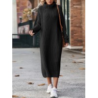 Winter Turtleneck Knitted Sweater Dress Fashion Solid Loose Pullover Long Dresses For Women Clothing