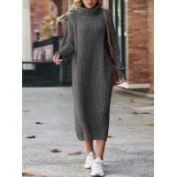 Winter Turtleneck Knitted Sweater Dress Fashion Solid Loose Pullover Long Dresses For Women Clothing