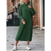 Winter Turtleneck Knitted Sweater Dress Fashion Solid Loose Pullover Long Dresses For Women Clothing