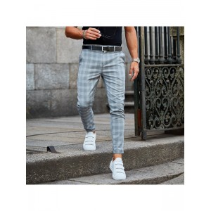 Plaid Print Pants Men's Casual Trousers Loose And Thin