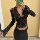 Lace Flowers Y2K Slim Fit Long Sleeve Women's Top