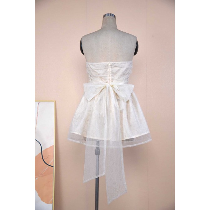 Lace Tube Top Dress Summer Mesh Bow Short Skirt