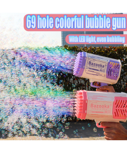 Kids Bubble Gun Toy 69 Holes & LED Lights