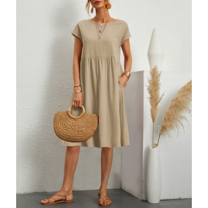Women's Summer A-Line Dress – Short Sleeve with Pockets