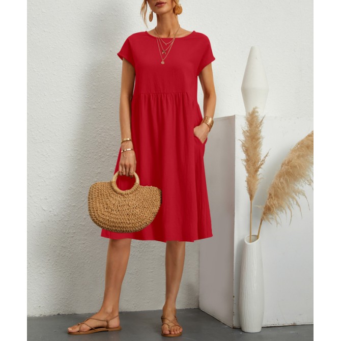 Women's Summer A-Line Dress – Short Sleeve with Pockets