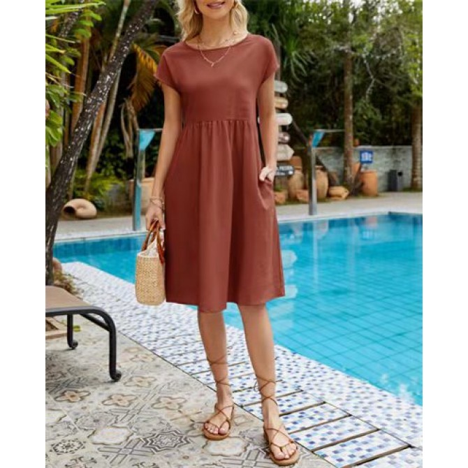 Women's Summer A-Line Dress – Short Sleeve with Pockets