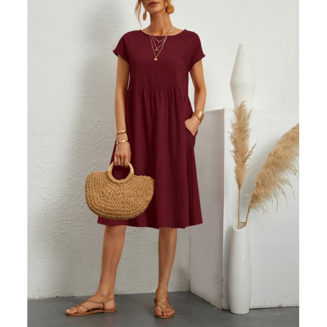 Women's Summer A-Line Dress – Short Sleeve with Pockets
