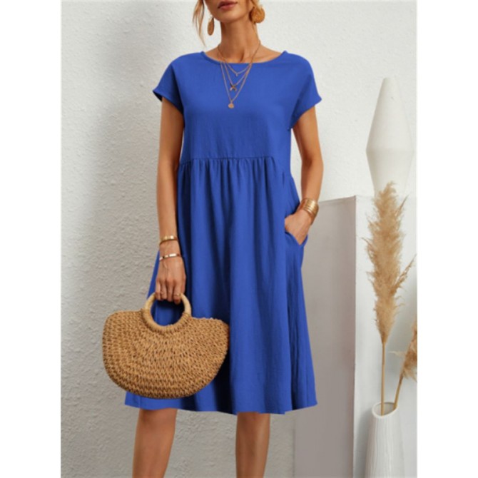 Women's Summer A-Line Dress – Short Sleeve with Pockets