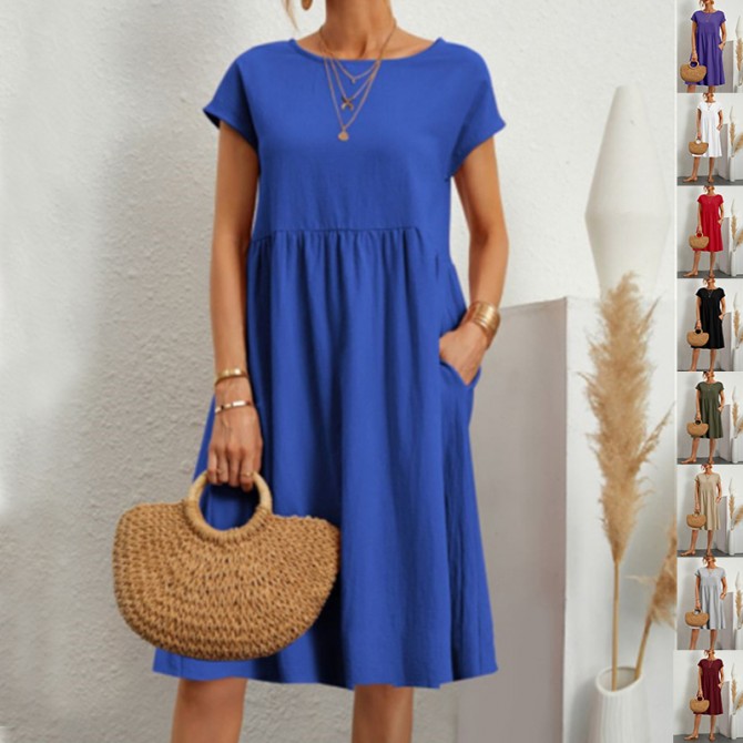 Women's Summer A-Line Dress – Short Sleeve with Pockets
