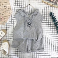 Girls' Korean Cotton Hooded Summer Shorts Set