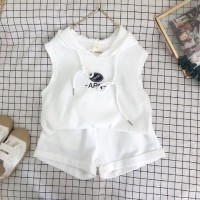 Girls' Korean Cotton Hooded Summer Shorts Set