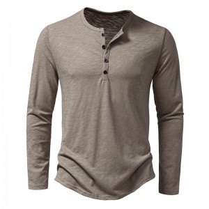 Men's Long-Sleeve Solid Color Pullover T-Shirt