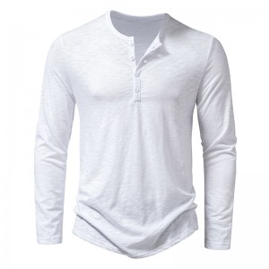 Men's Long-Sleeve Solid Color Pullover T-Shirt