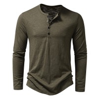 Men's Long-Sleeve Solid Color Pullover T-Shirt