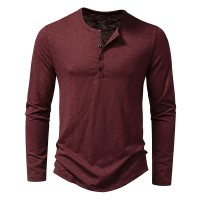 Men's Long-Sleeve Solid Color Pullover T-Shirt