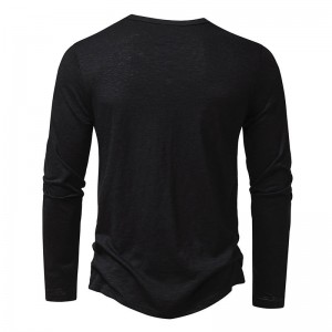 Men's Long-Sleeve Solid Color Pullover T-Shirt