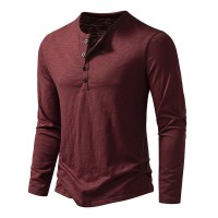 Men's Long-Sleeve Solid Color Pullover T-Shirt