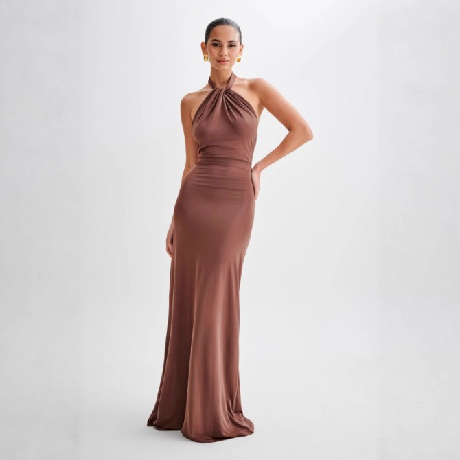 Sexy Backless Halter Bodycon Maxi Dress – Party Wear