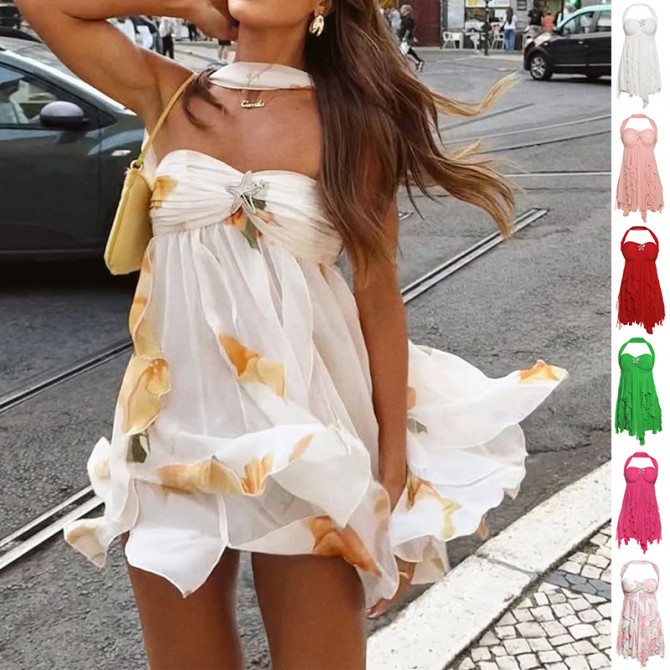 Sexy Backless Halter Mini Dress Summer Party Wear