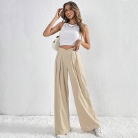 Women's Solid Color Pleated Wide-Leg Casual Pants