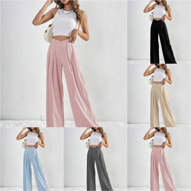 Women's Solid Color Pleated Wide-Leg Casual Pants
