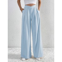 Women's Solid Color Pleated Wide-Leg Casual Pants