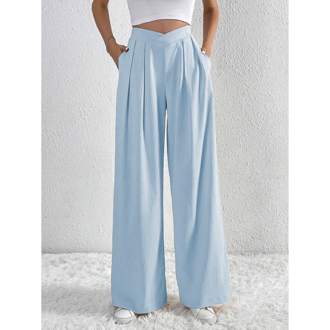 Women's Solid Color Pleated Wide-Leg Casual Pants