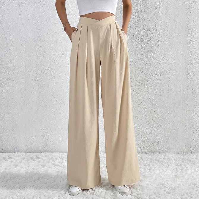 Women's Solid Color Pleated Wide-Leg Casual Pants