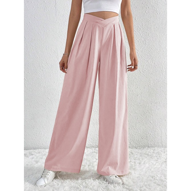 Women's Solid Color Pleated Wide-Leg Casual Pants