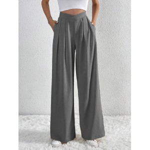 Women's Solid Color Pleated Wide-Leg Casual Pants
