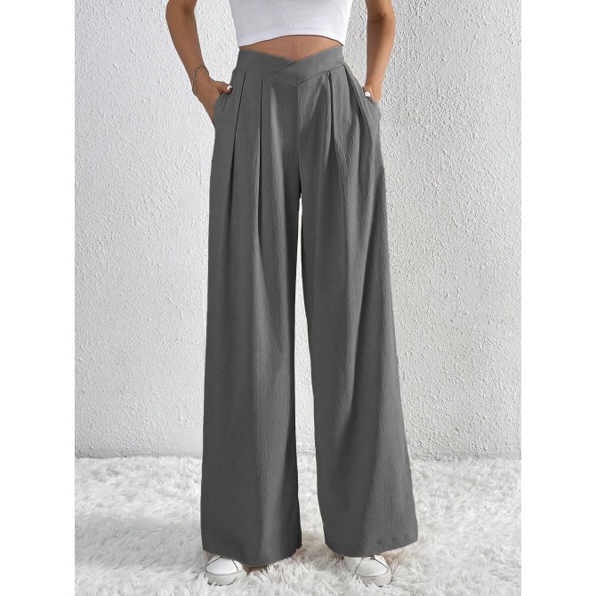Women's Solid Color Pleated Wide-Leg Casual Pants