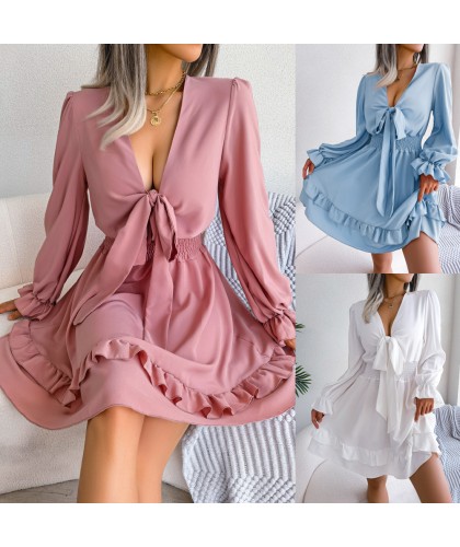 Women's V-Neck Long Sleeve A-Line Beach Dress