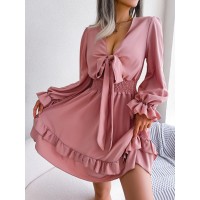 Women's V-Neck Long Sleeve A-Line Beach Dress